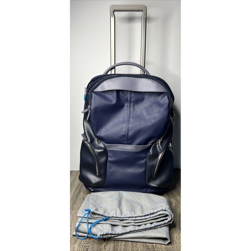 PIQUADRO Coleos Cabin Backpack Trolley Night Blue Rolling Suitcase Carry-On EUC!